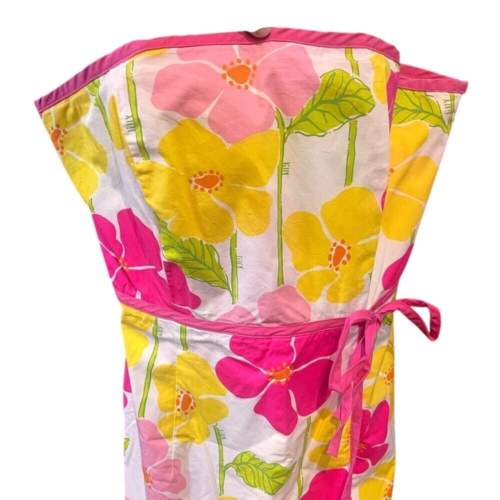 Lilly Pulitzer Womens VTG‎ Pink Yellow Floral Strapless Wrap Cotton Dress Sz6 - Picture 3 of 7